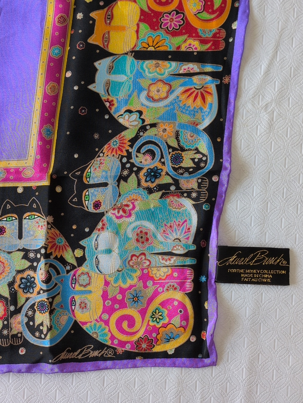 Laurel Burch Silk Square Cat Scarf - Picture 2 of 8